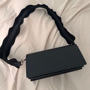 Black faux leather shoulder bag-can fit in phones